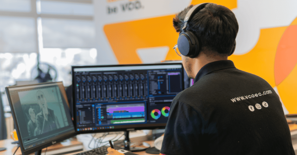 Integrante de VCO Agencia de Marca editando contenido audiovisual